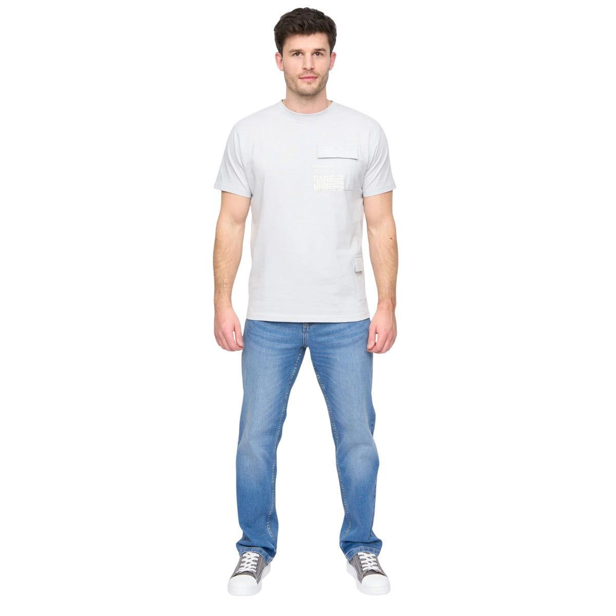 Light Blue - Close up - Duck and Cover Mens Trentflax T-Shirt