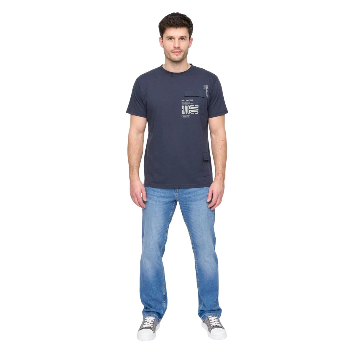 Dark Navy - Pack Shot - Duck and Cover Mens Trentflax T-Shirt