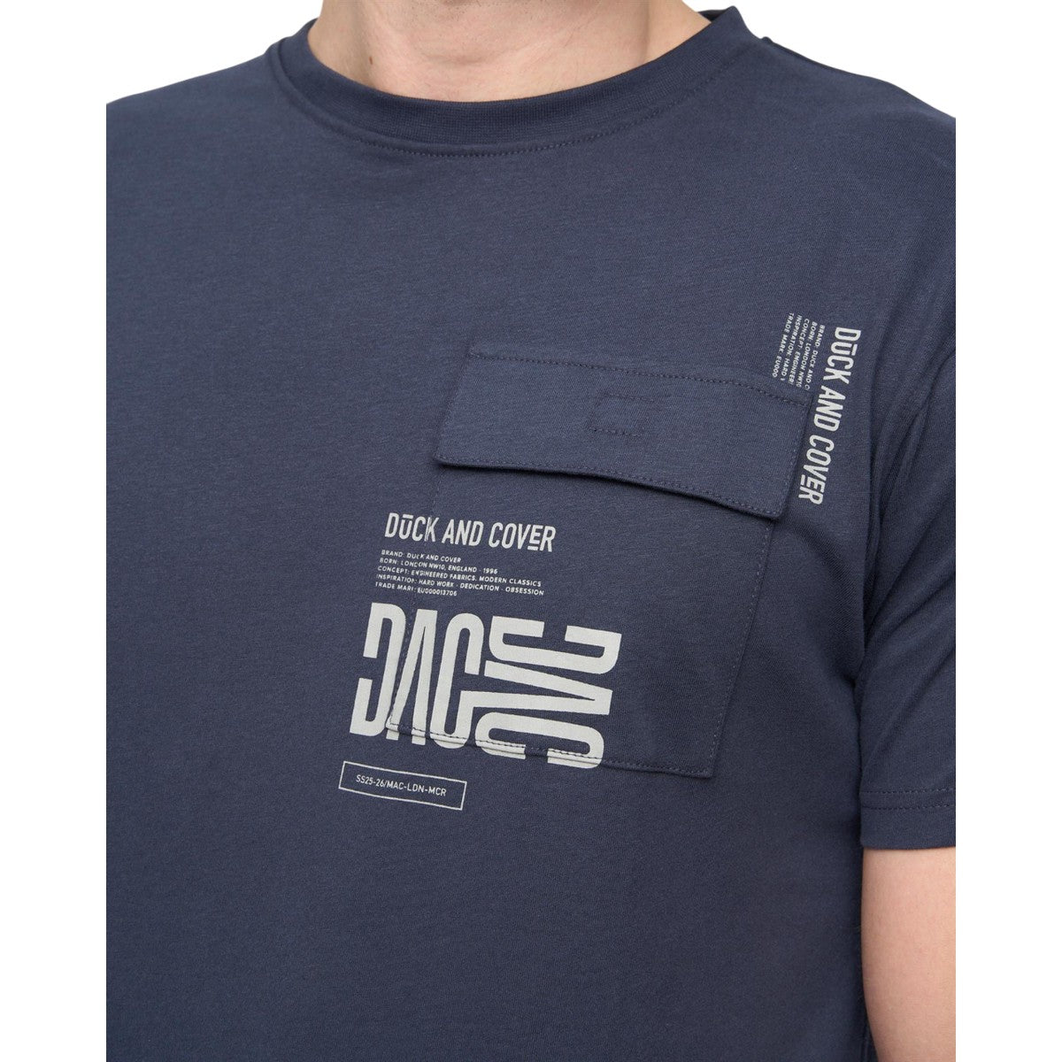 Dark Navy - Side - Duck and Cover Mens Trentflax T-Shirt