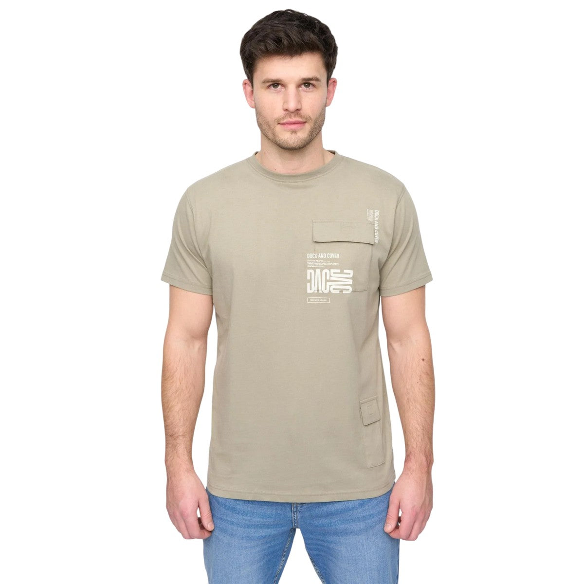 Sage - Front - Duck and Cover Mens Trentflax T-Shirt