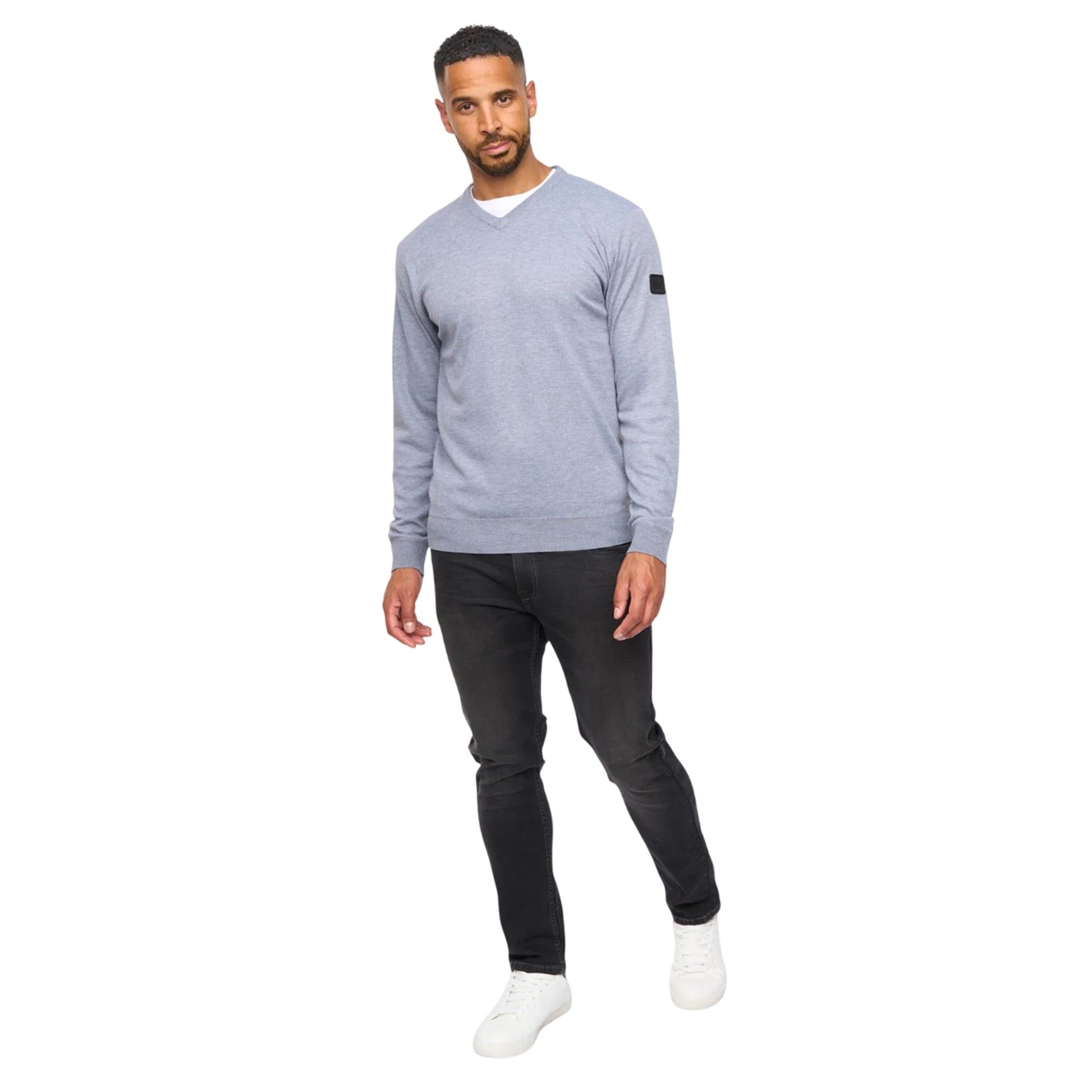 Grey Marl - Side - Bewley & Ritch Mens Tinworth V Neck Jumper