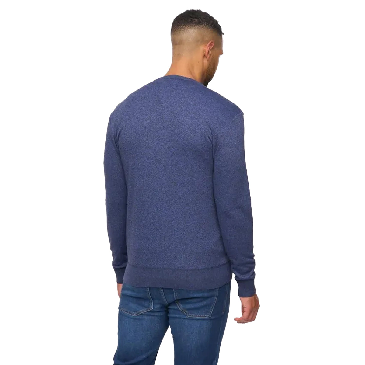 Navy Marl - Back - Bewley & Ritch Mens Pepston Crew Neck Jumper