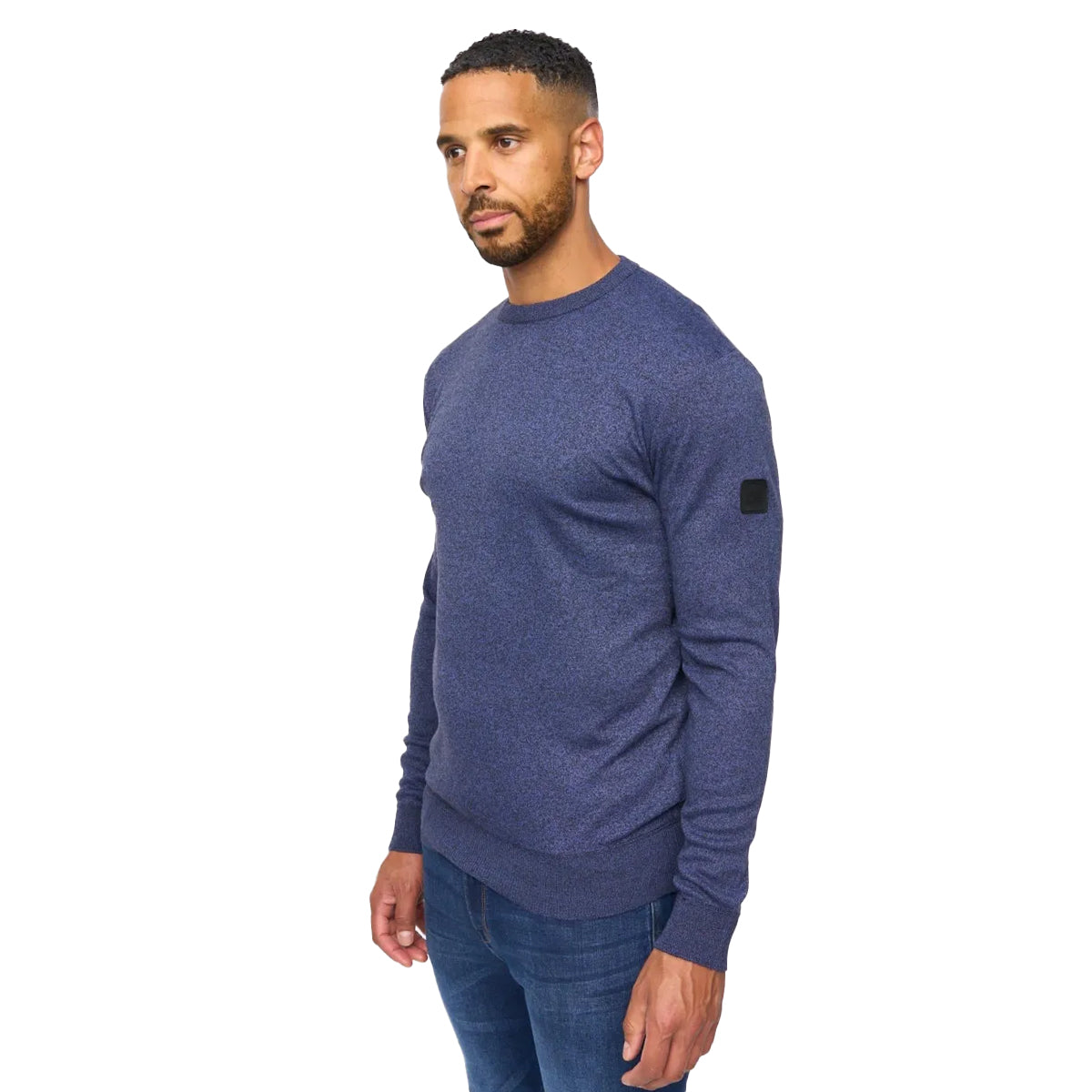 Navy Marl - Side - Bewley & Ritch Mens Pepston Crew Neck Jumper