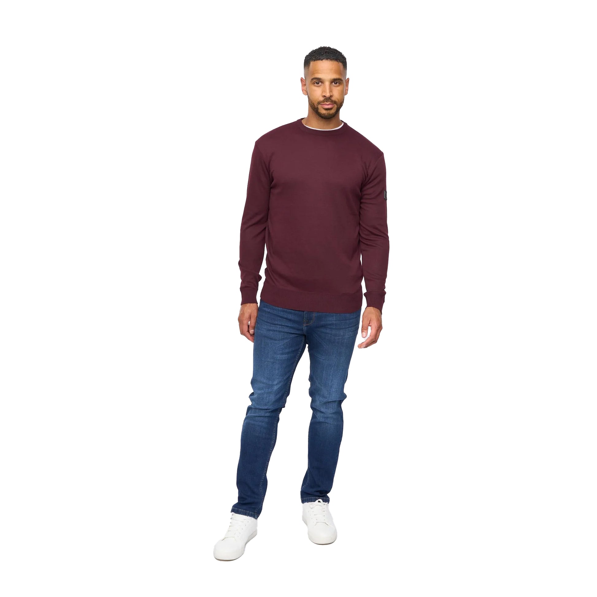 Burgundy Marl - Pack Shot - Bewley & Ritch Mens Pepston Crew Neck Jumper