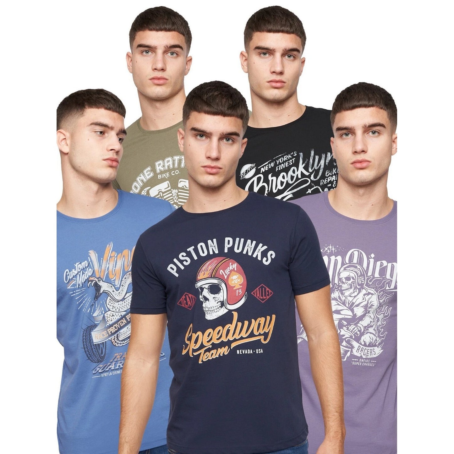 Multicoloured - Front - Crosshatch Mens Jerome Assorted Designs T-Shirt (Pack of 5)
