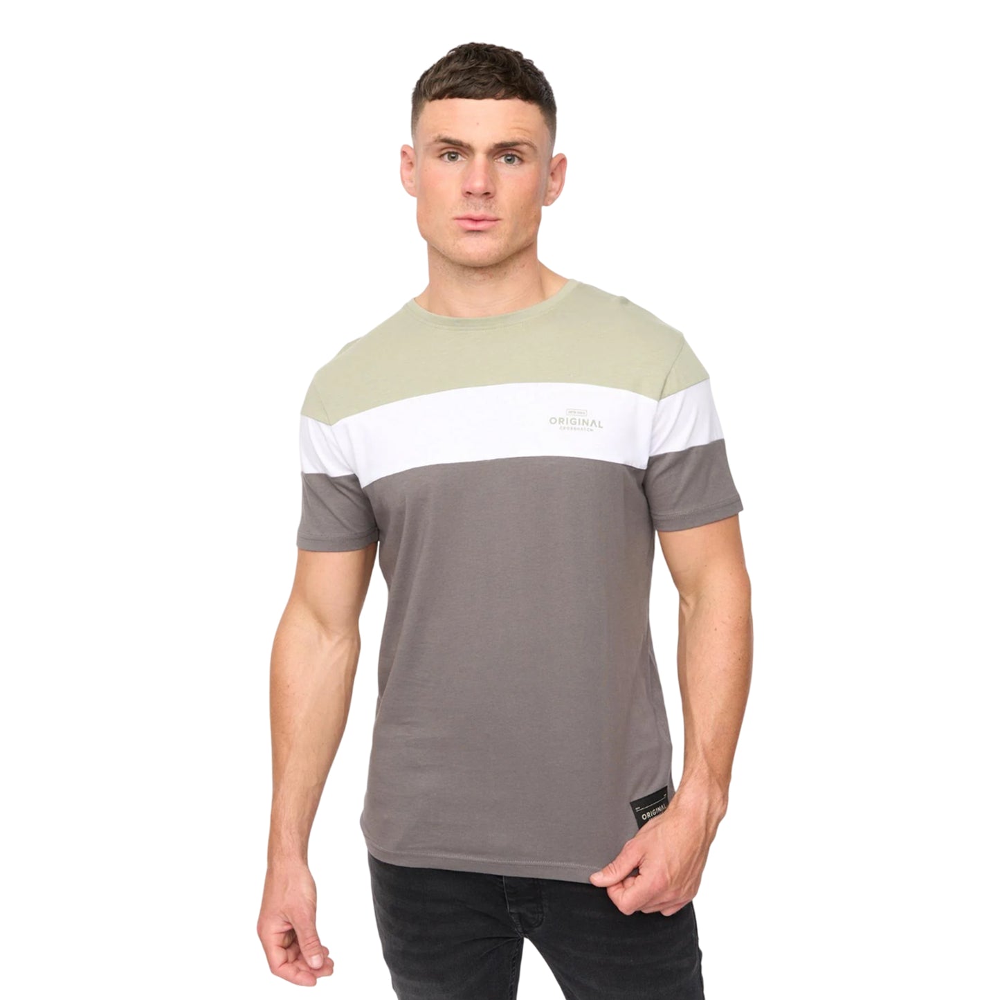 Light Olive - Front - Crosshatch Mens Pattermay T-Shirt