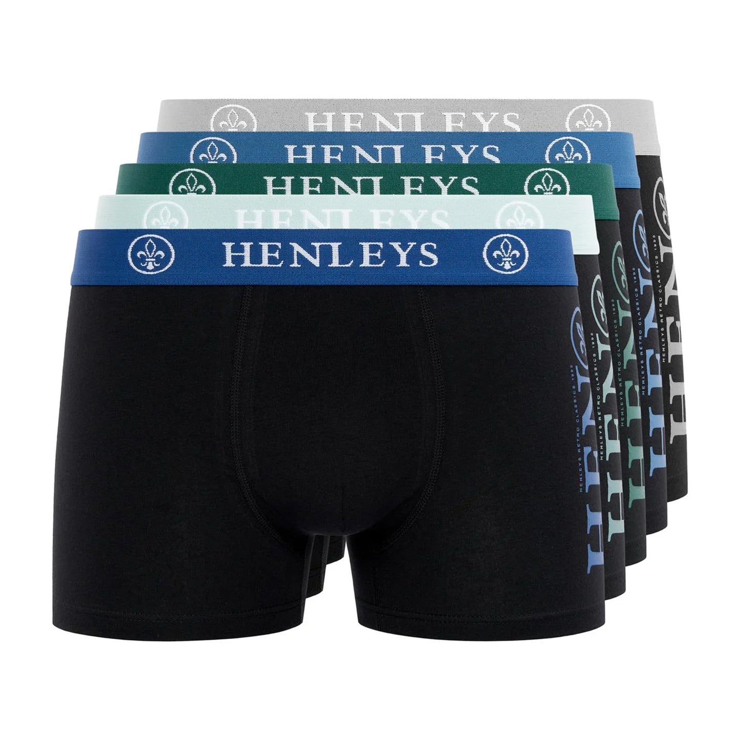 Black - Front - Henleys Mens Kelpar Boxer Shorts (Pack of 5)