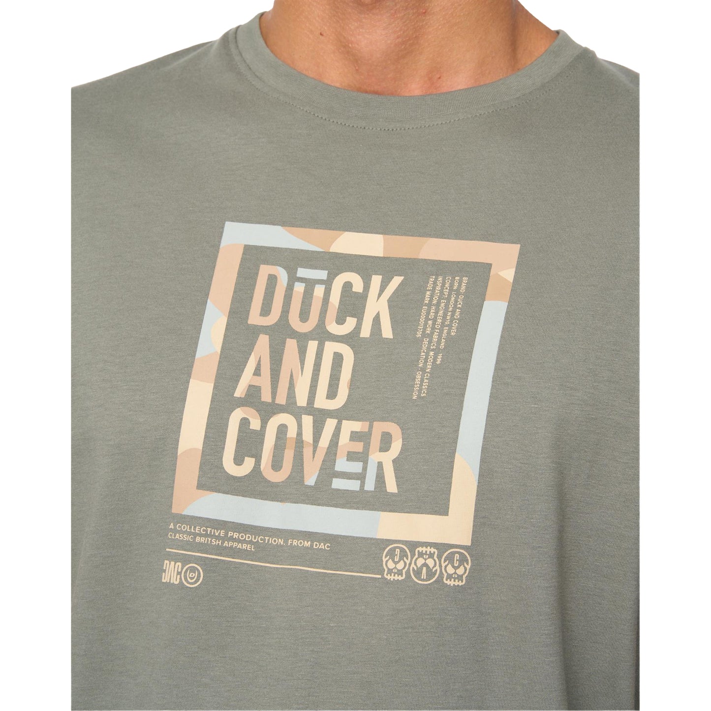 Dark Olive - Side - Duck and Cover Mens Primatic T-Shirt