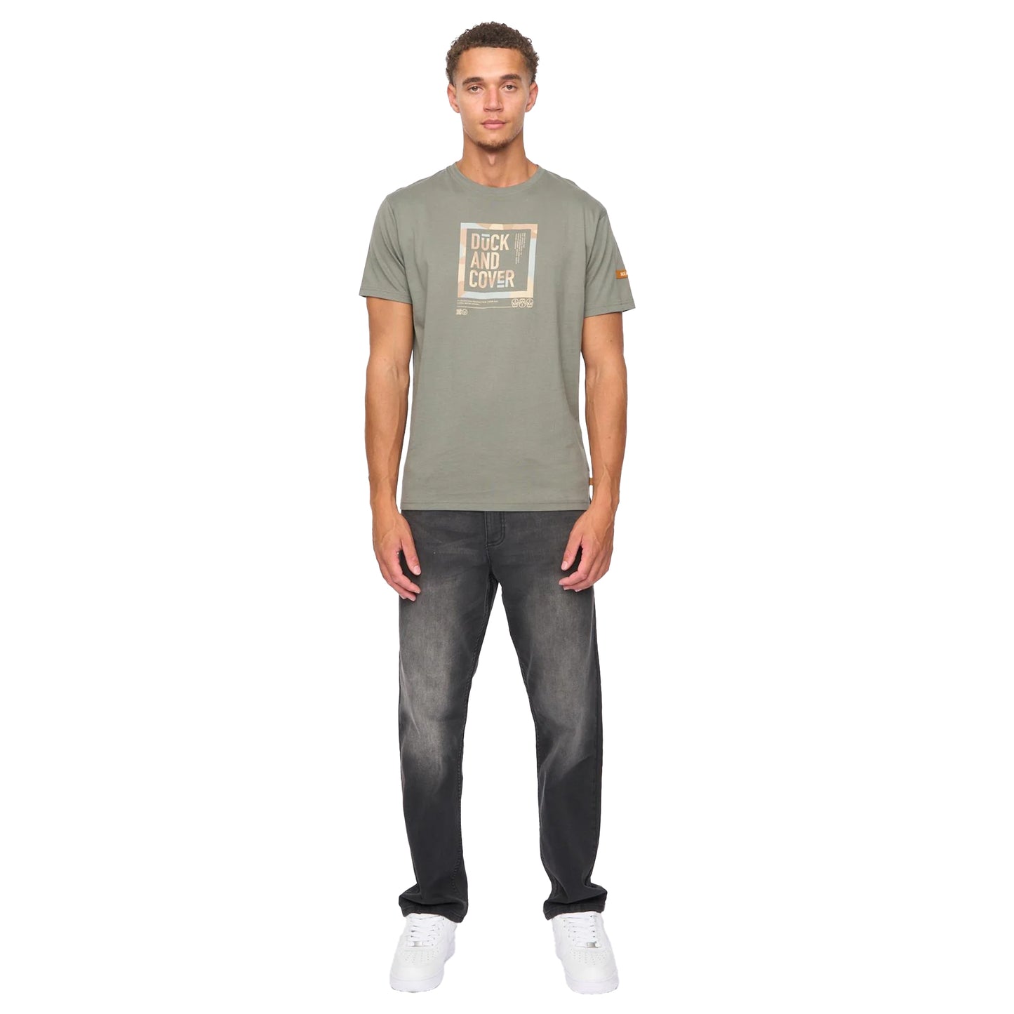 Dark Olive - Pack Shot - Duck and Cover Mens Primatic T-Shirt