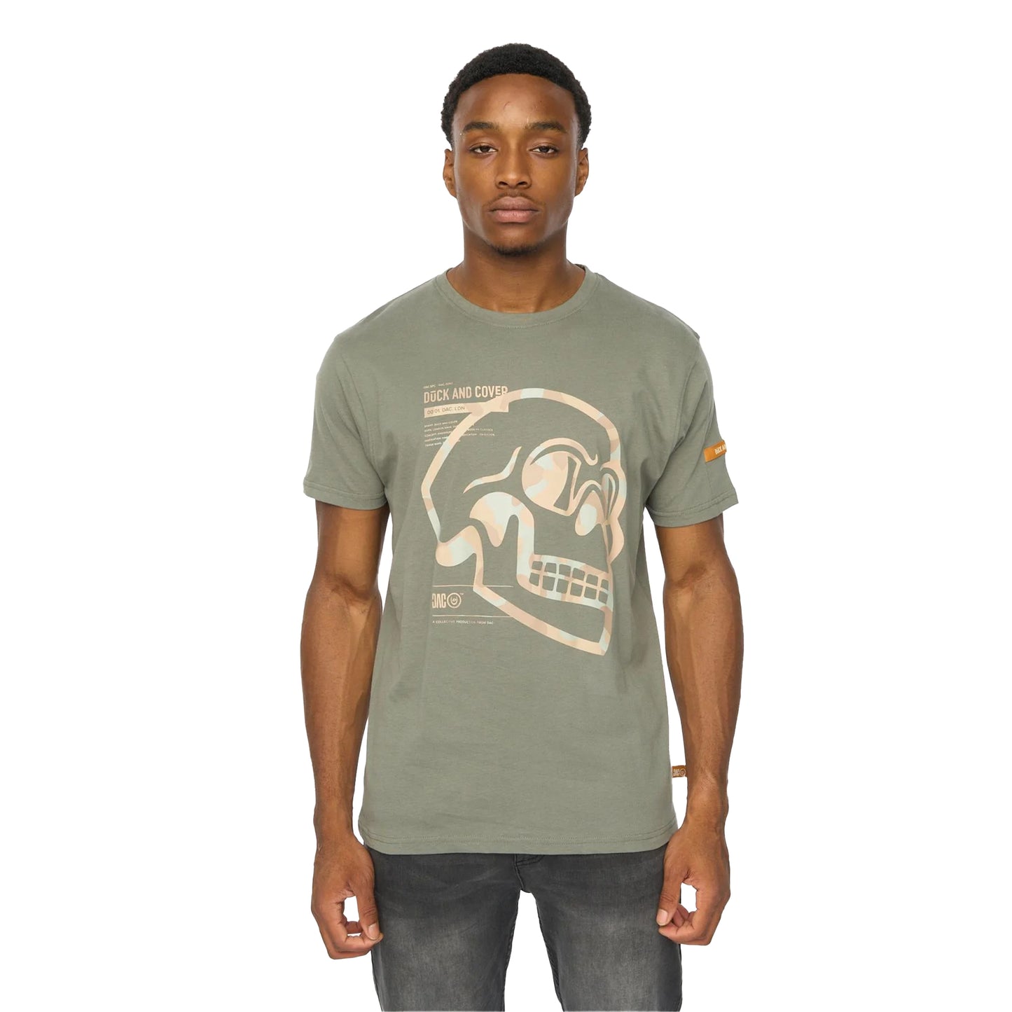 Dark Olive - Front - Duck and Cover Mens Skullmatic T-Shirt