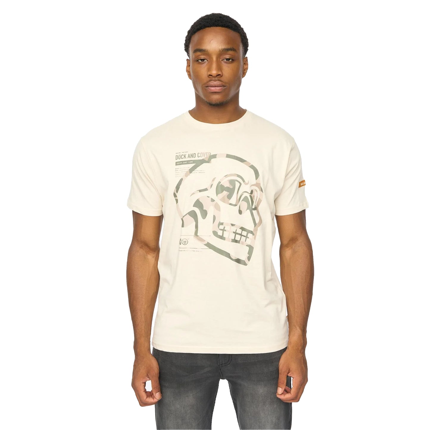 Off White - Front - Duck and Cover Mens Skullmatic T-Shirt