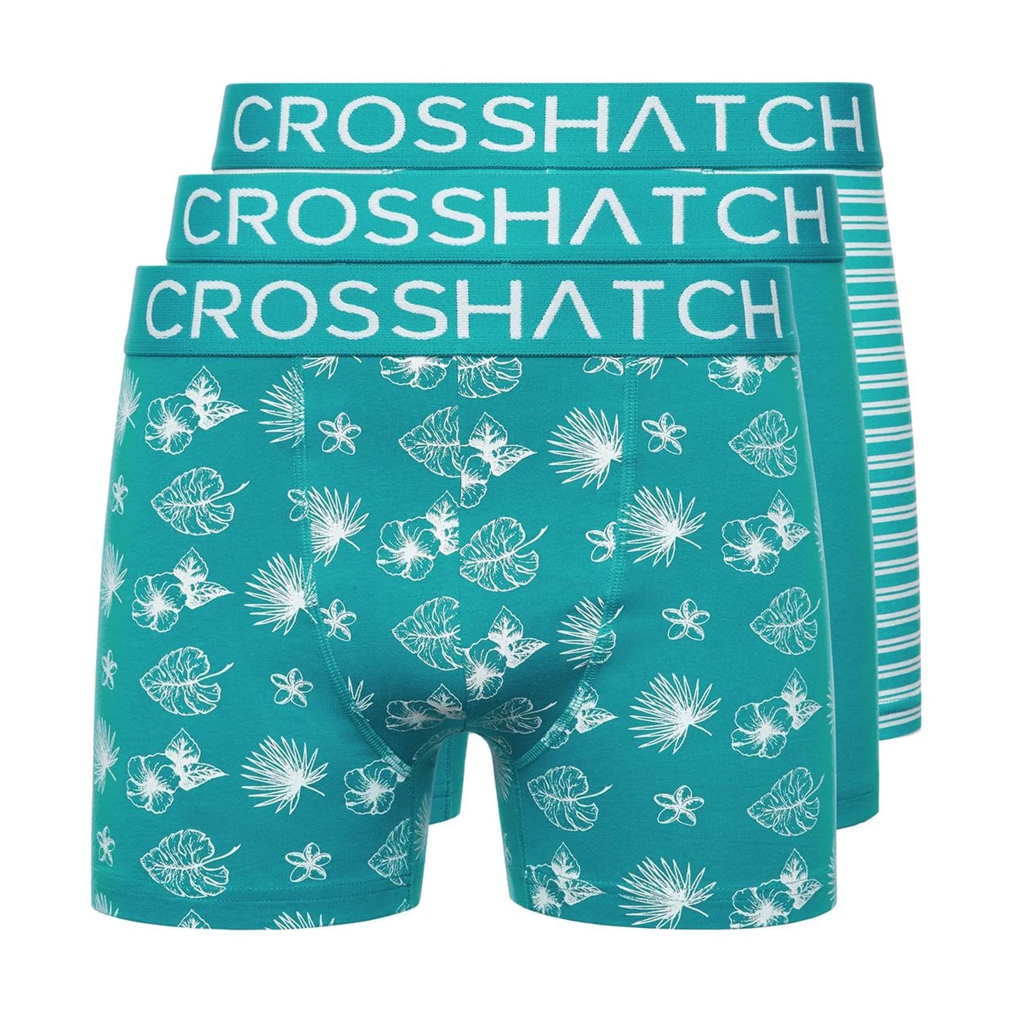 Tropical Green - Front - Crosshatch Mens Hovland Boxer Shorts (Pack of 3)