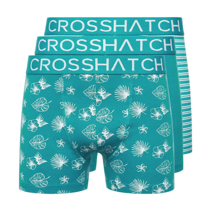 Tropical Green - Front - Crosshatch Mens Hovland Boxer Shorts (Pack of 3)