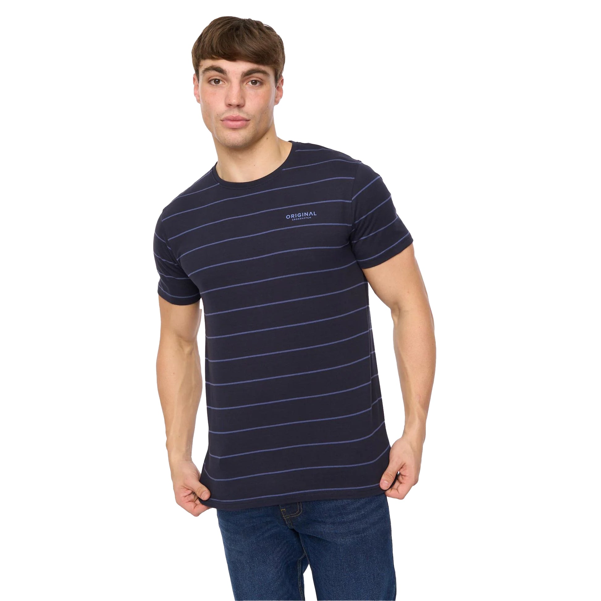 Navy - Side - Crosshatch Mens Hemtowns T-Shirt