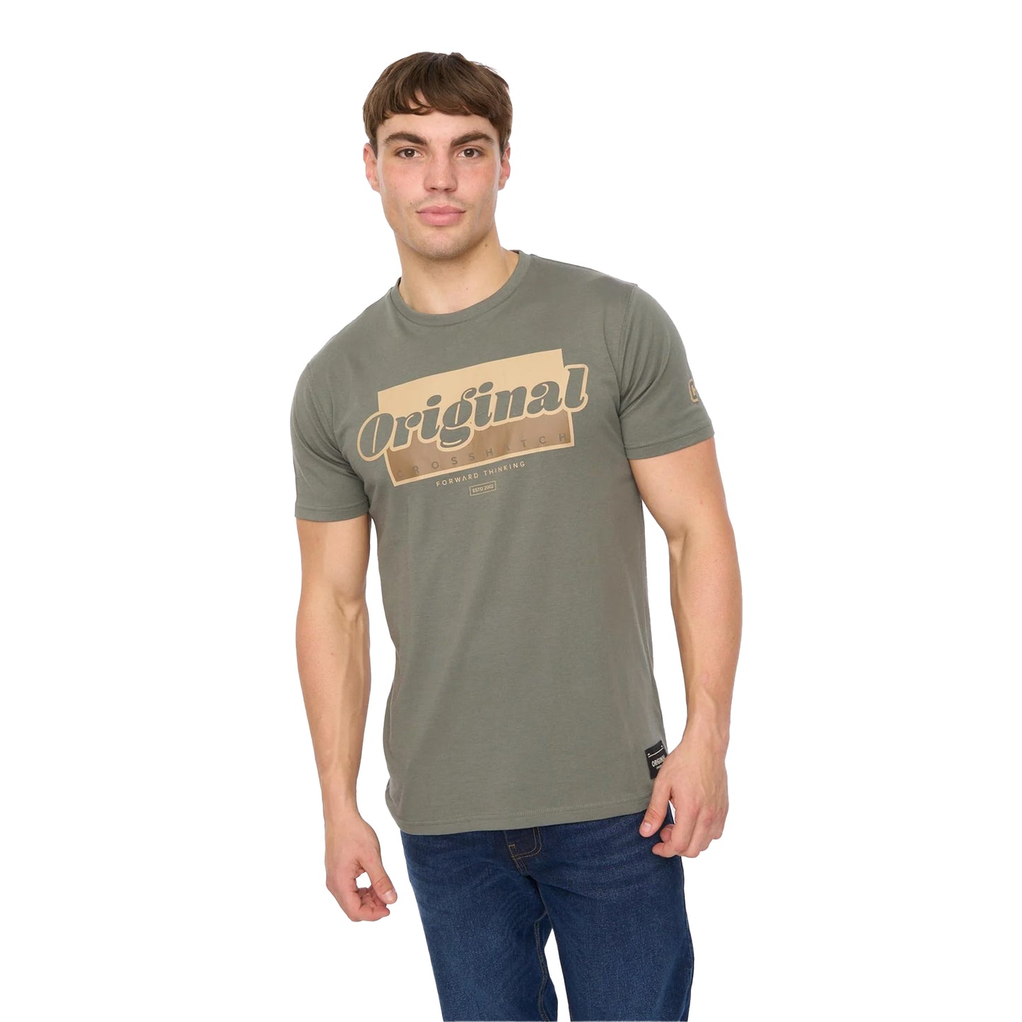 Olive - Side - Crosshatch Mens Chevin T-Shirt