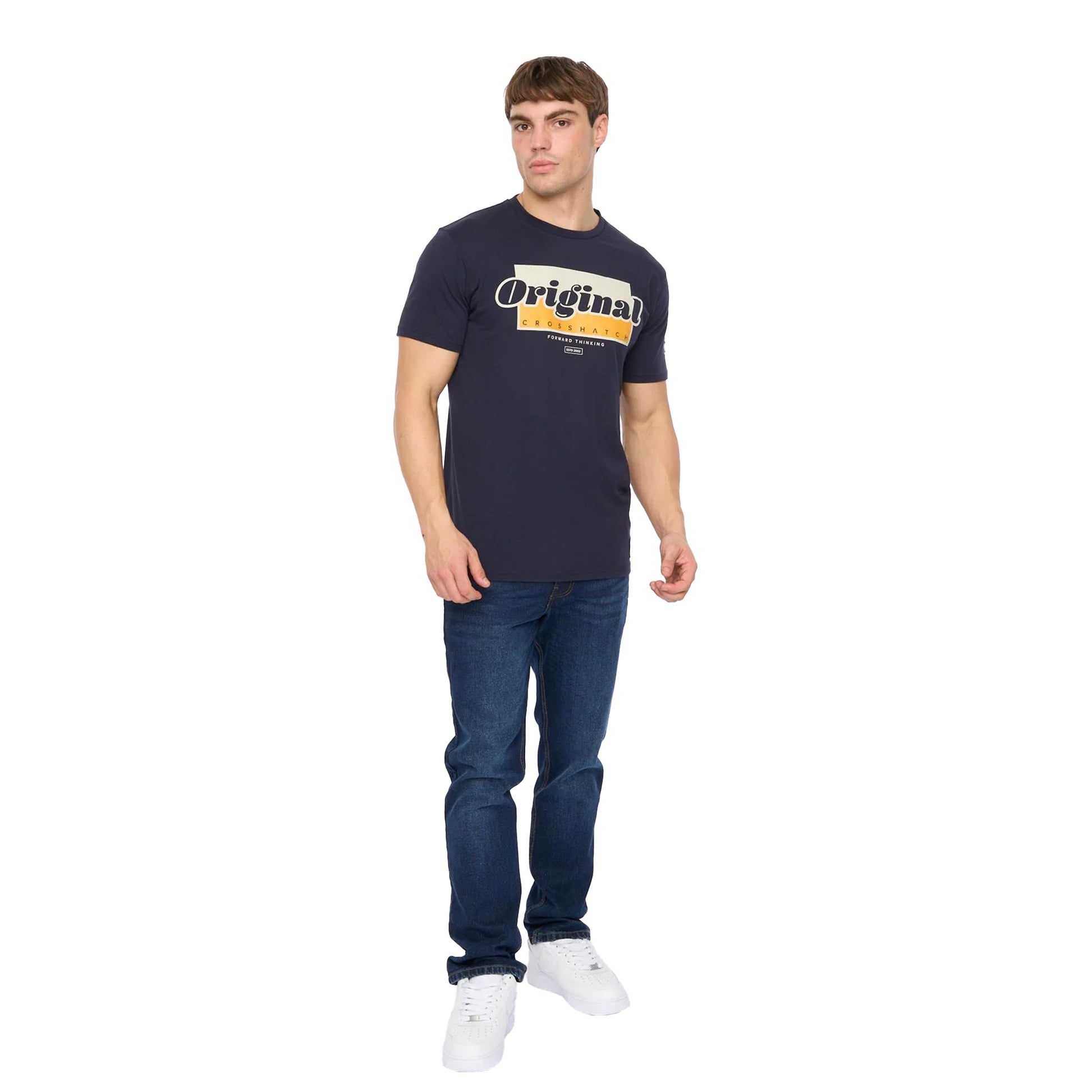 Navy - Lifestyle - Crosshatch Mens Chevin T-Shirt