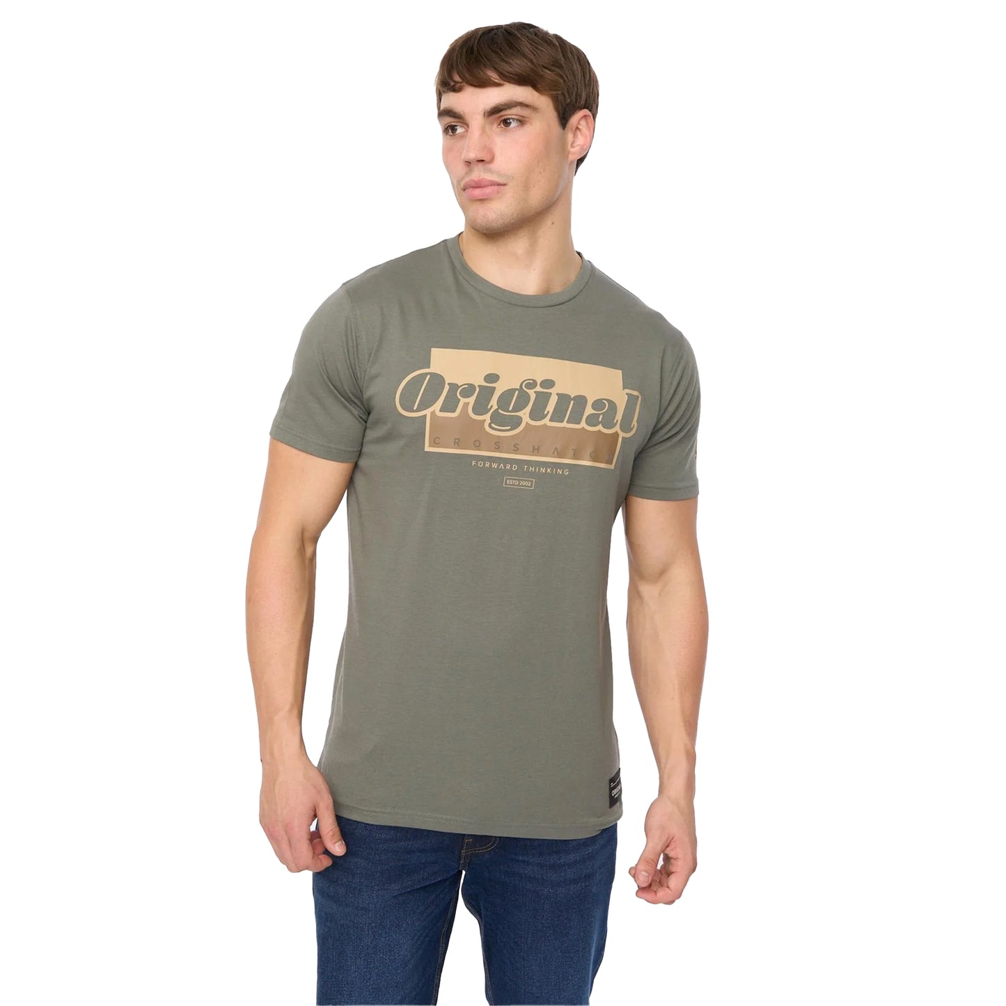 Olive - Front - Crosshatch Mens Chevin T-Shirt