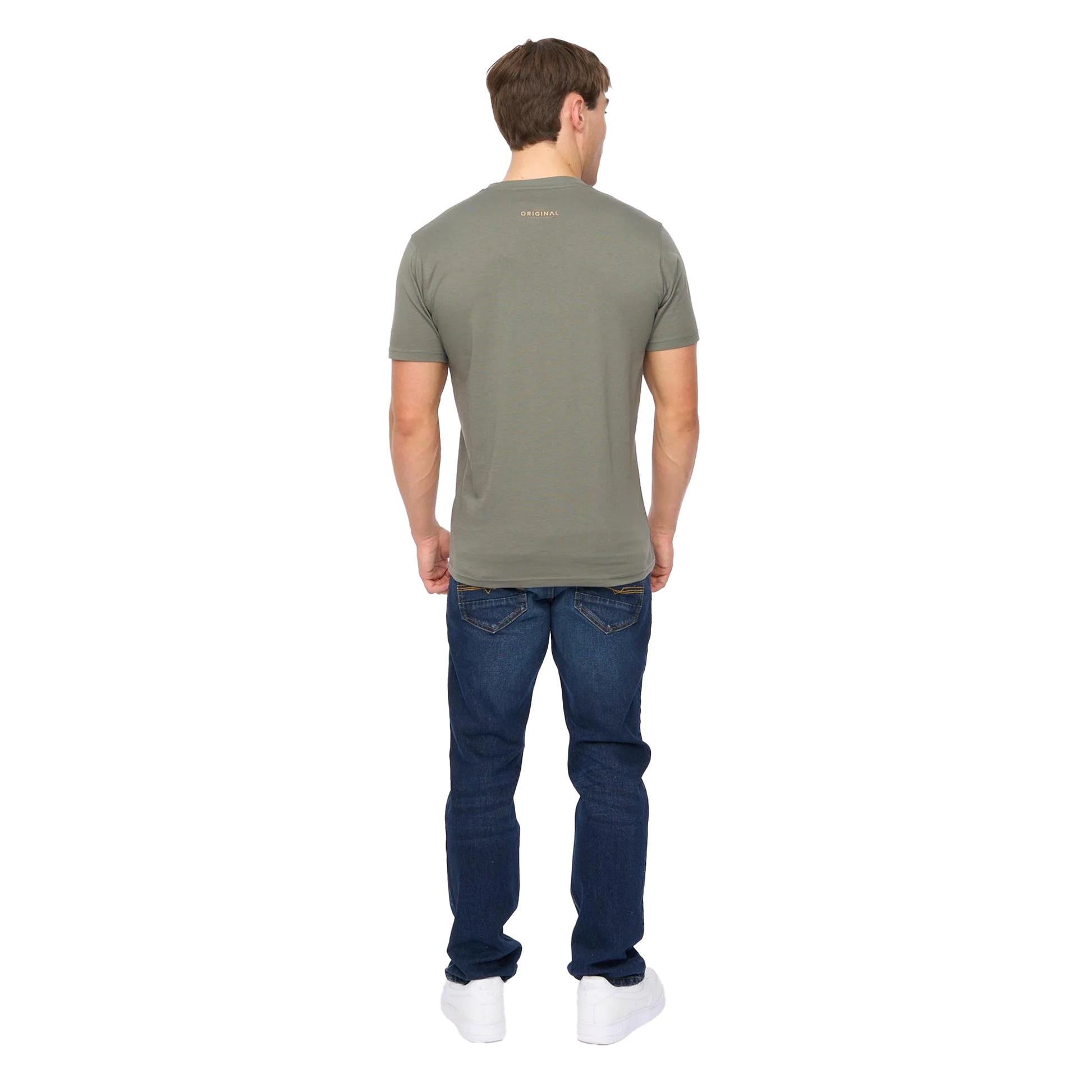 Olive - Back - Crosshatch Mens Chevin T-Shirt