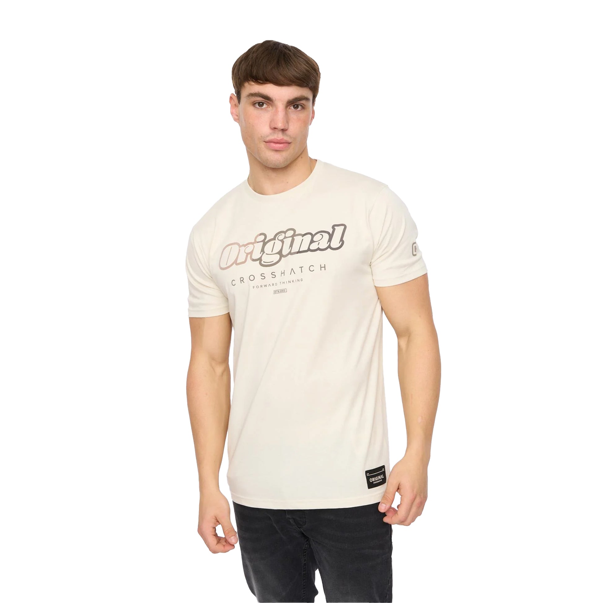 Off White - Front - Crosshatch Mens Hybridge T-Shirt