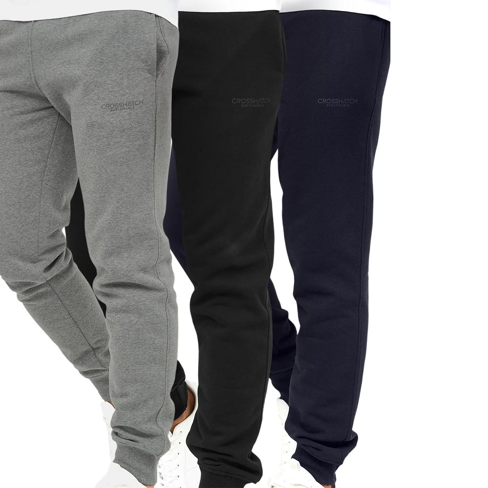 Black-Grey-Navy - Front - Crosshatch Mens Mayview Jogging Bottoms (Pack of 3)