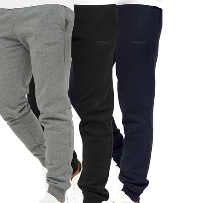 Black-Grey-Navy - Front - Crosshatch Mens Mayview Jogging Bottoms (Pack of 3)