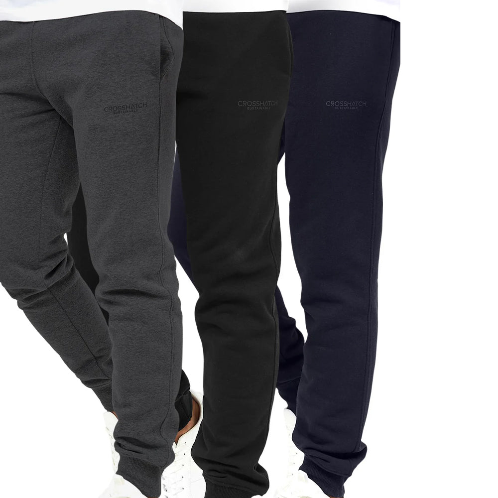 Black-Charcoal-Navy - Front - Crosshatch Mens Mayview Jogging Bottoms (Pack of 3)