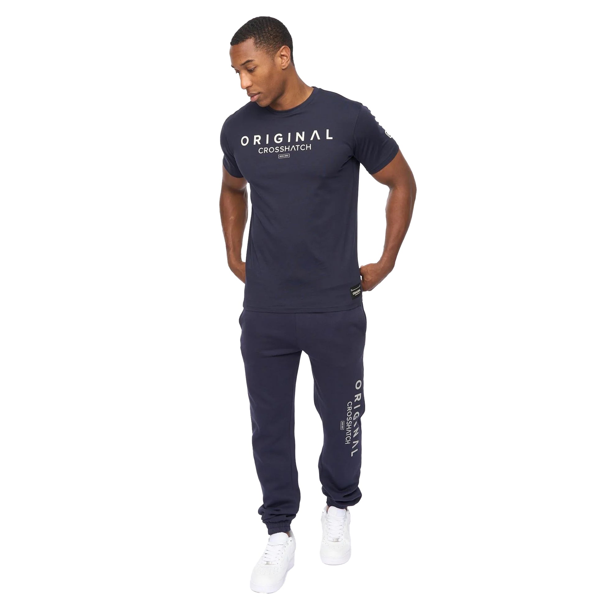 Navy - Side - Crosshatch Mens Jamals T-Shirt
