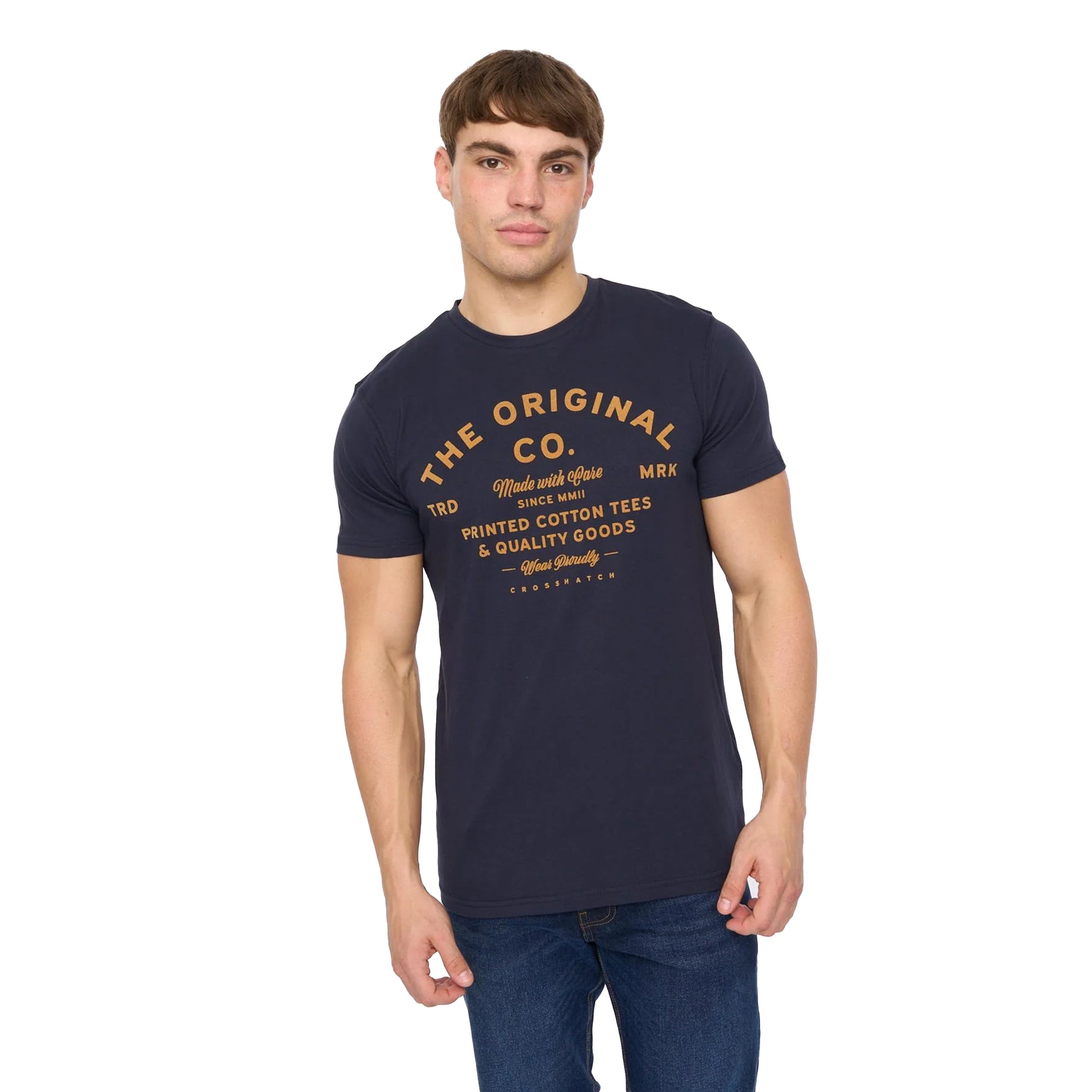Navy - Side - Crosshatch Mens Shoptown T-Shirt