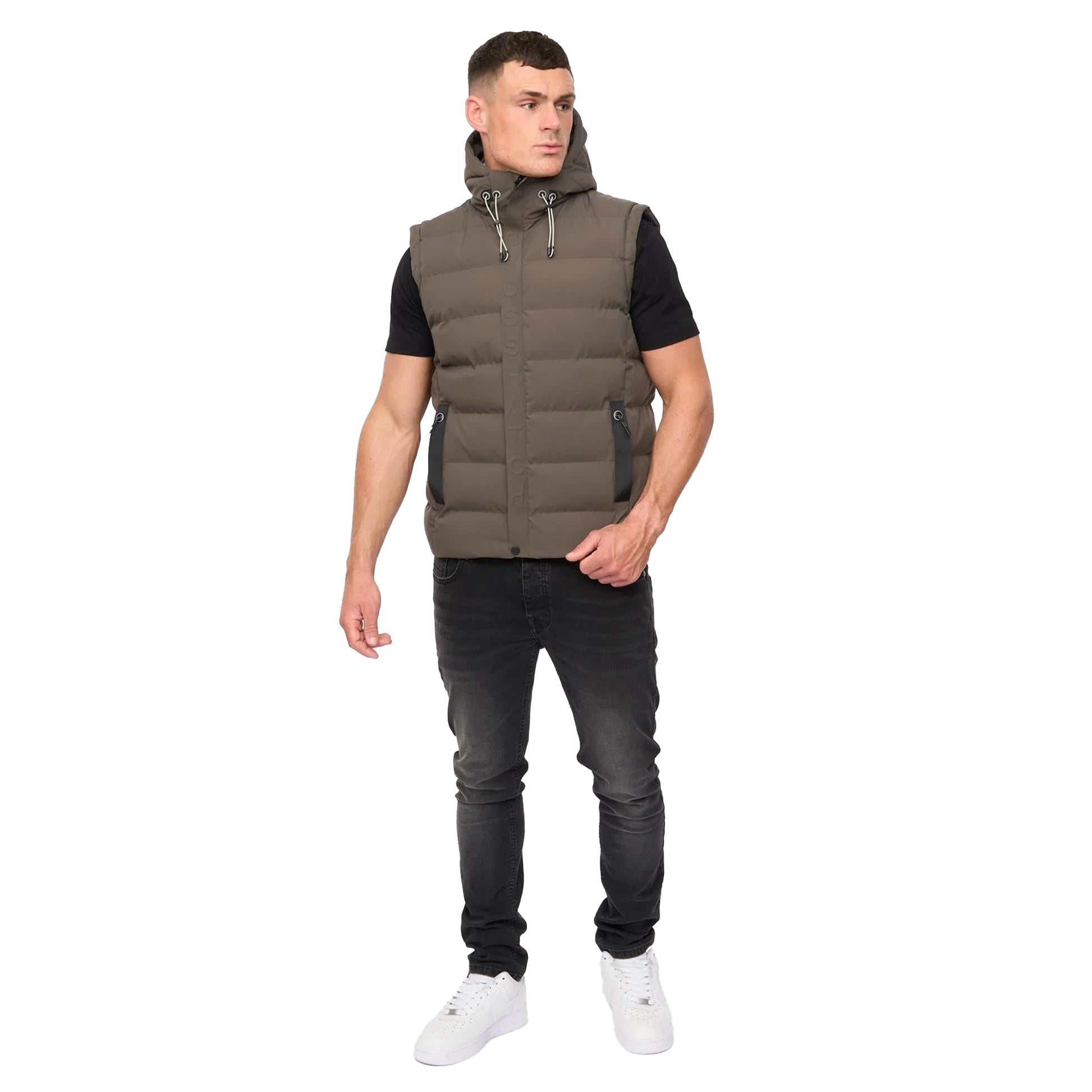 Deep Olive - Lifestyle - Crosshatch Mens Kampleys Embossed Padded Gilet