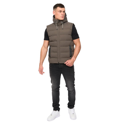 Deep Olive - Lifestyle - Crosshatch Mens Kampleys Embossed Padded Gilet