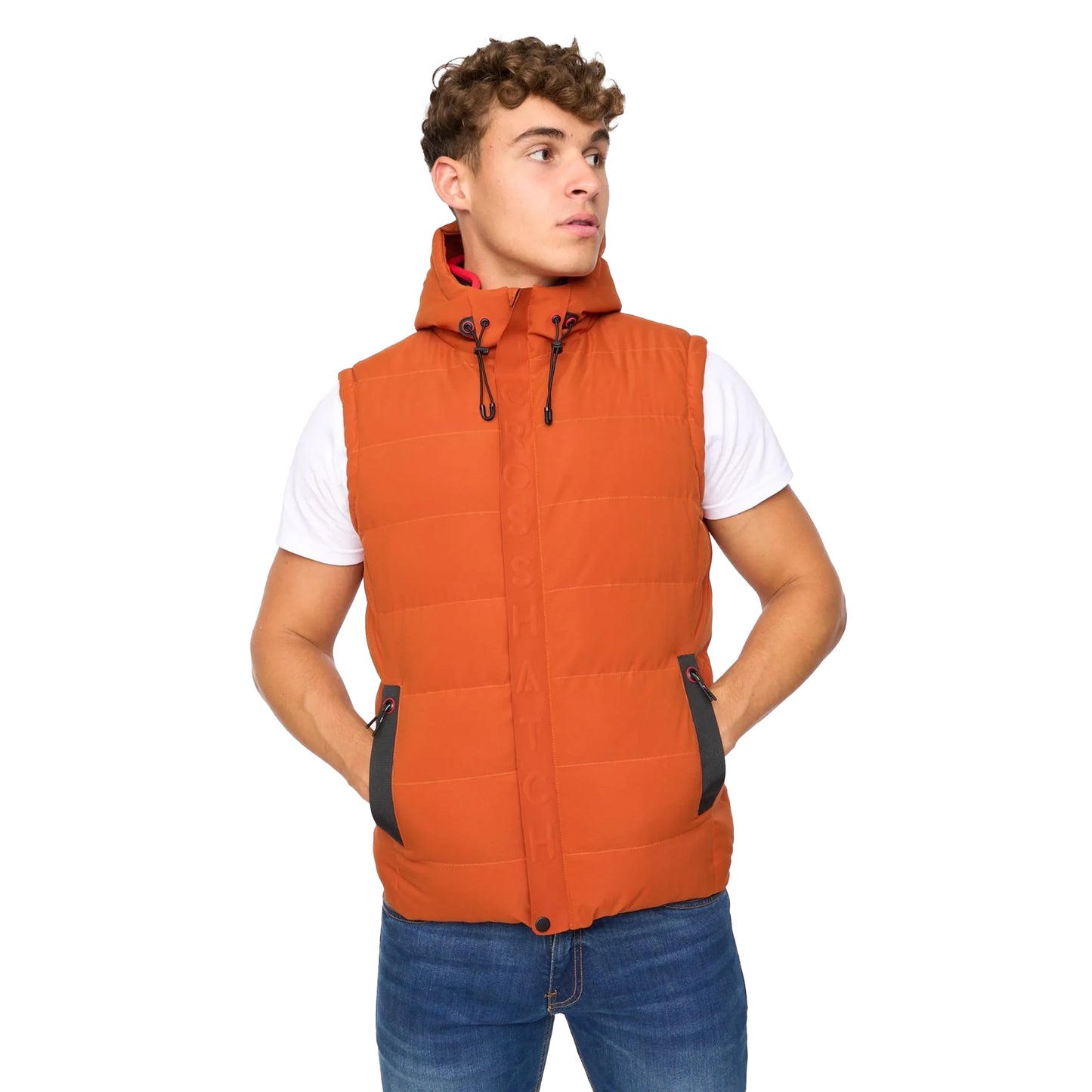 Burnt Orange - Front - Crosshatch Mens Kampleys Embossed Padded Gilet