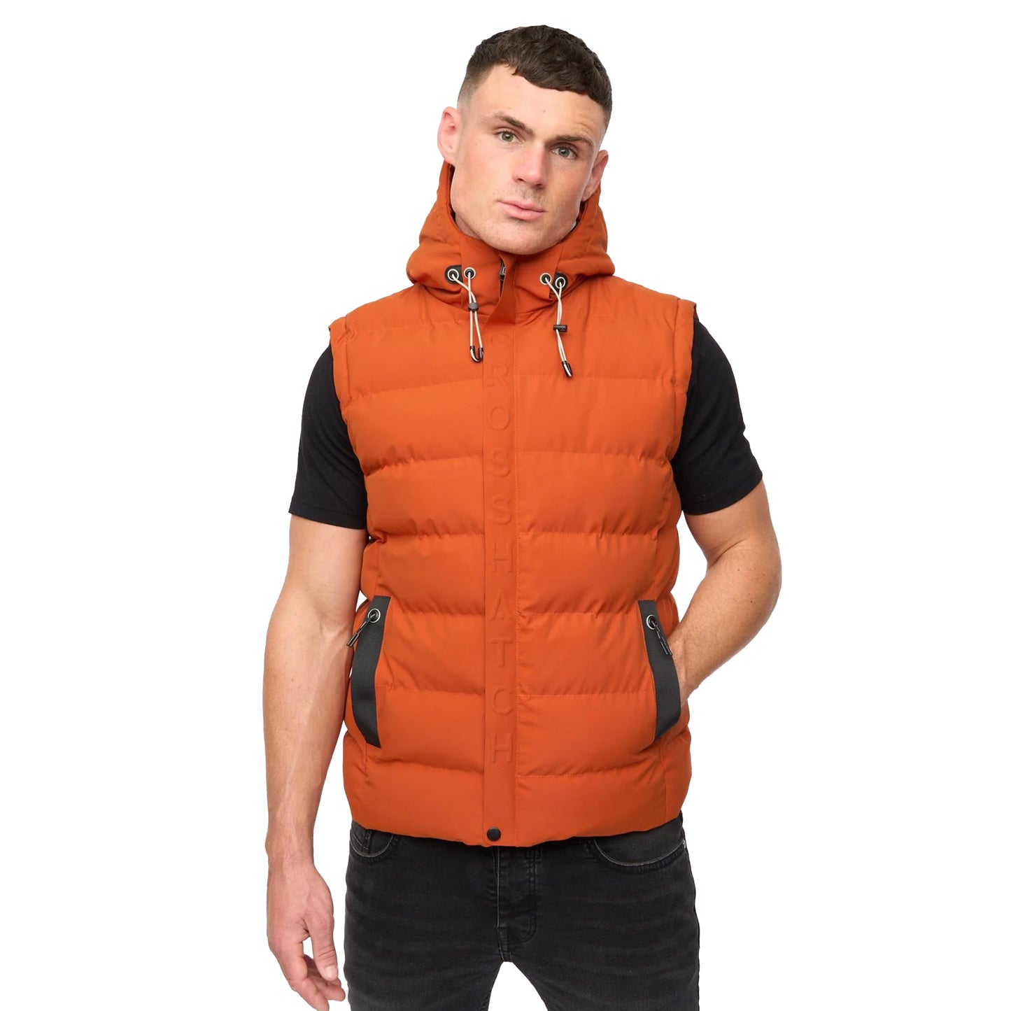 Burnt Orange - Side - Crosshatch Mens Kampleys Embossed Padded Gilet