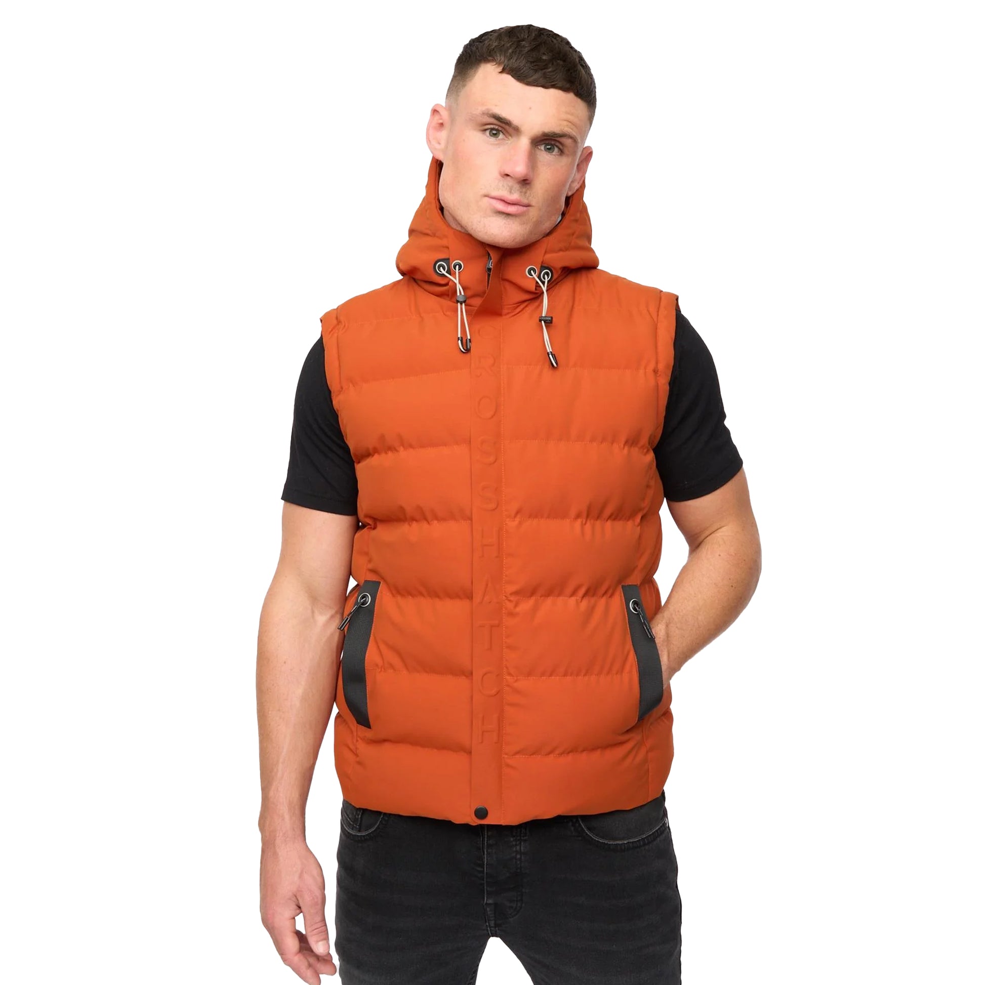 Burnt Orange - Side - Crosshatch Mens Kampleys Embossed Padded Gilet