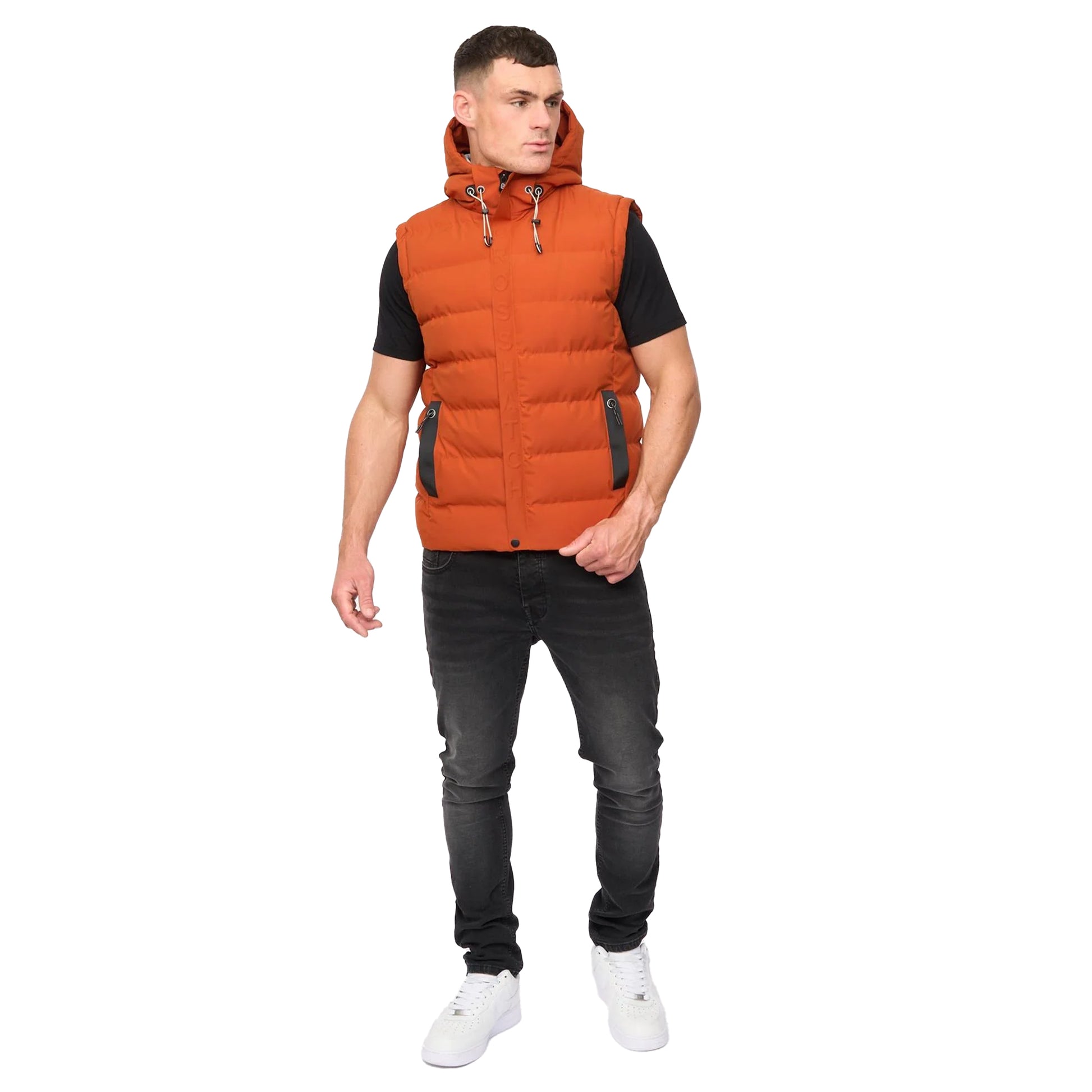 Burnt Orange - Lifestyle - Crosshatch Mens Kampleys Embossed Padded Gilet