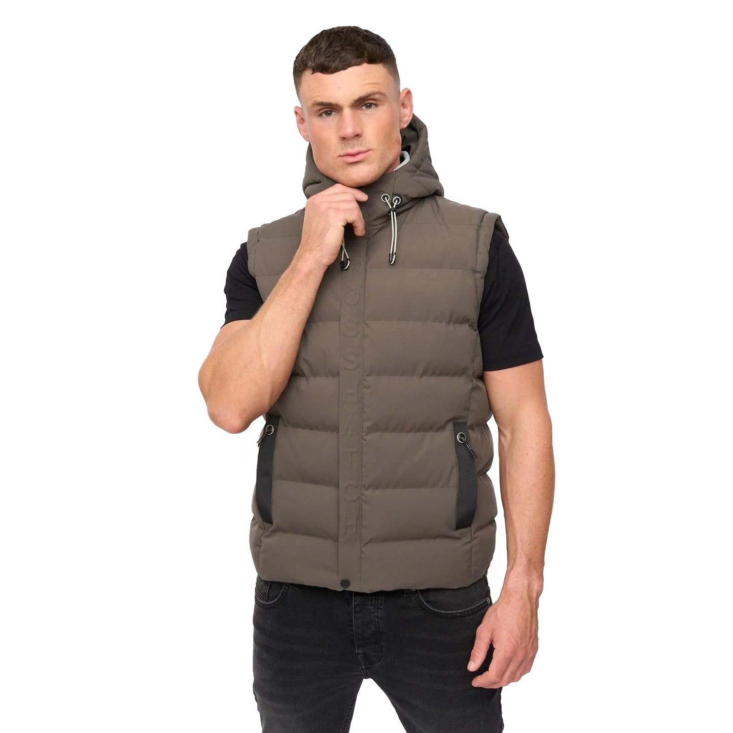 Deep Olive - Front - Crosshatch Mens Kampleys Embossed Padded Gilet