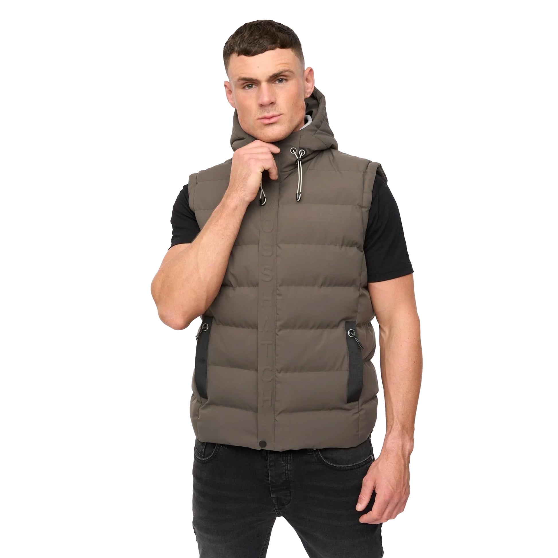Deep Olive - Front - Crosshatch Mens Kampleys Embossed Padded Gilet