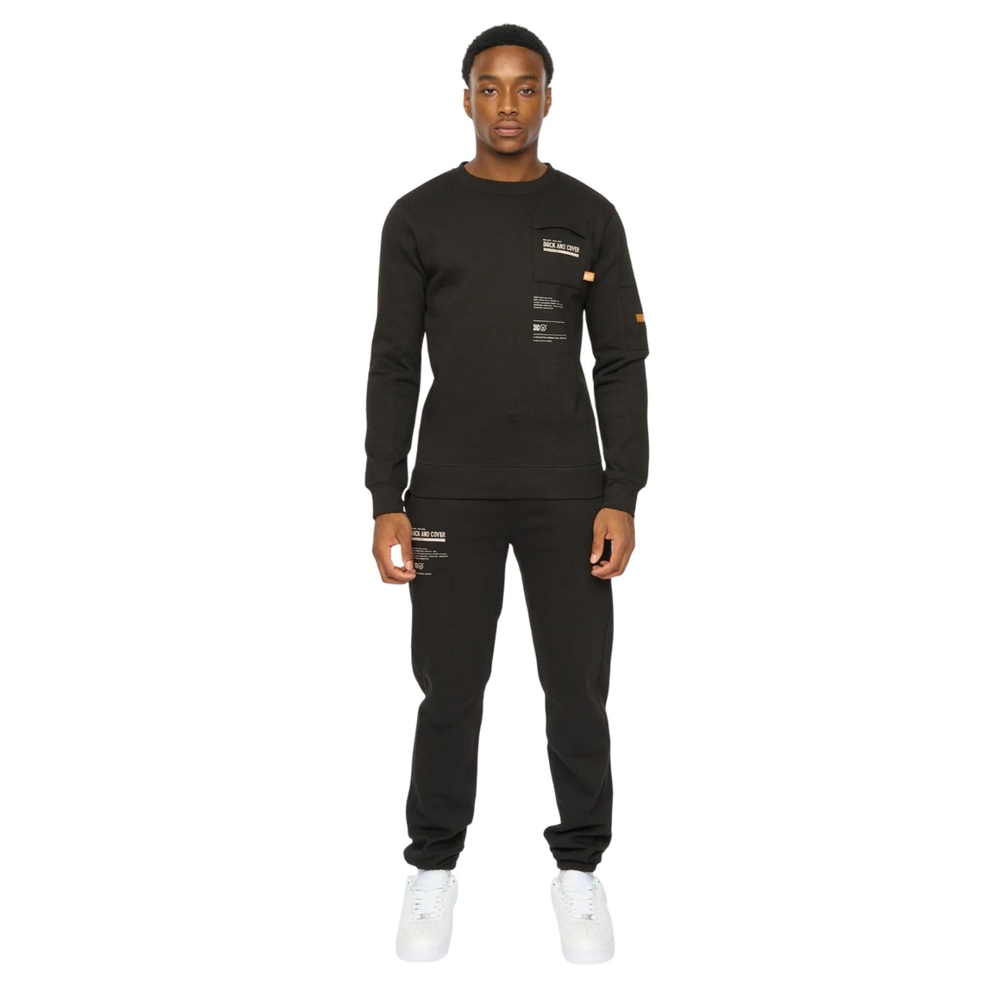 Black - Front - Duck and Cover Mens Applewood Top & Bottom Set