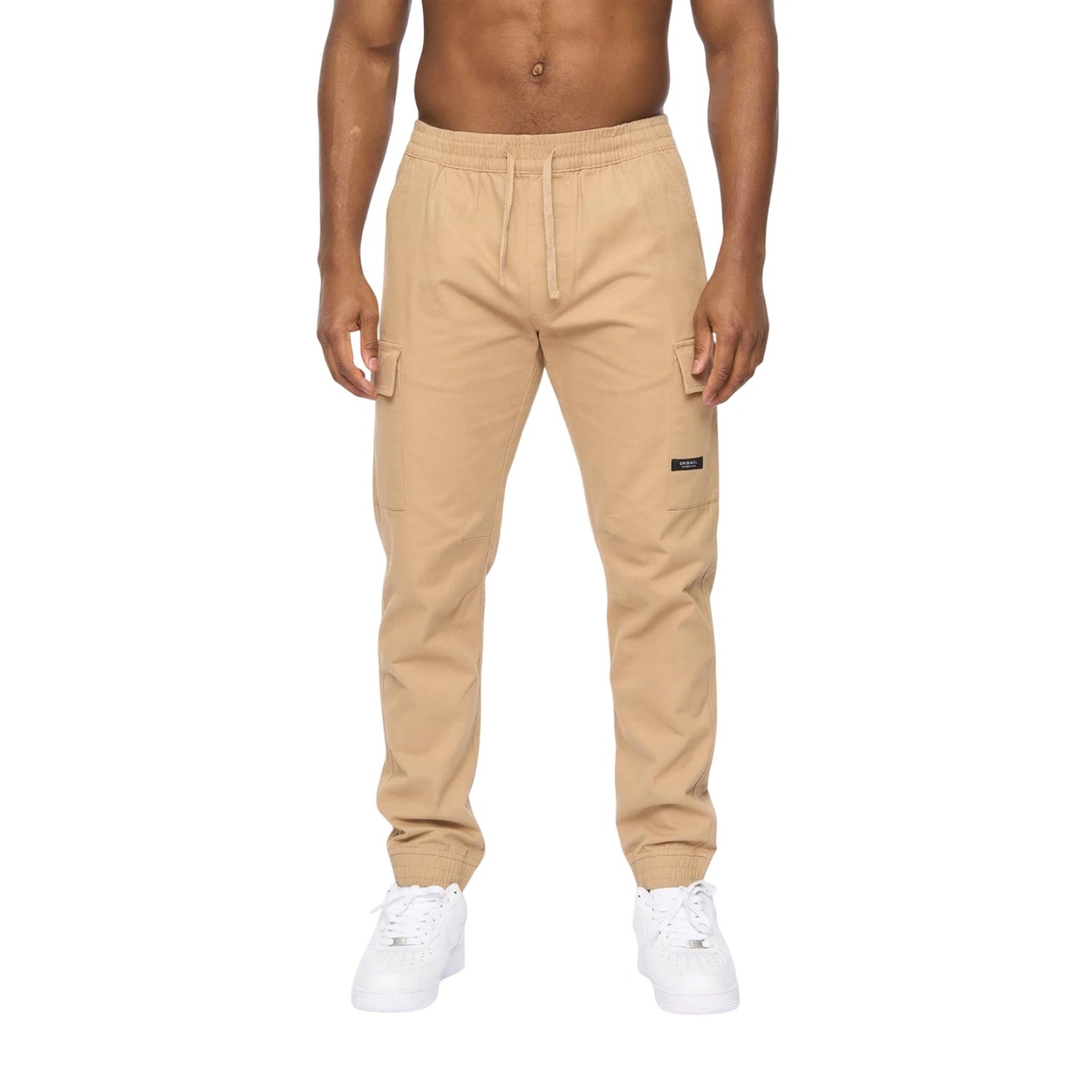 Stone - Front - Crosshatch Mens Utilate Elasticated Waist Cargo Trousers