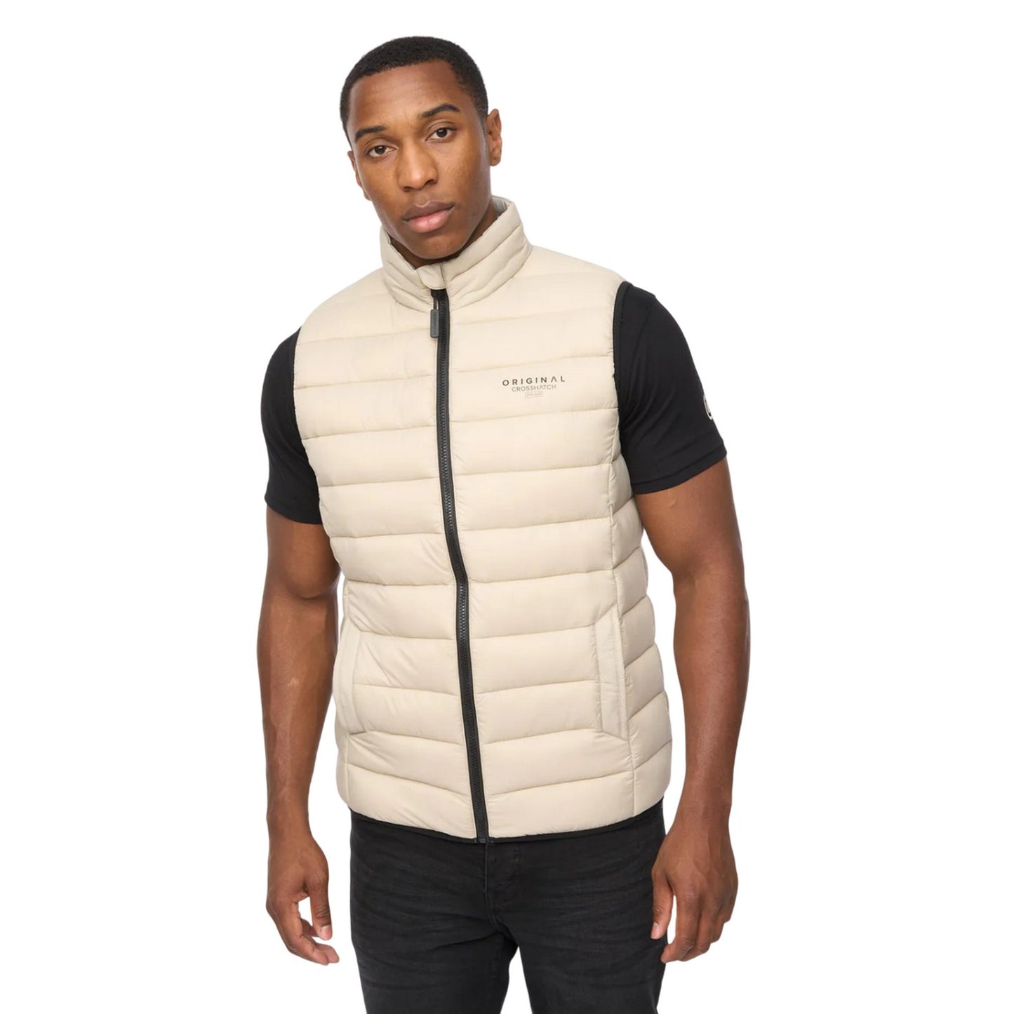 Stone - Front - Crosshatch Mens Gattering MVE Quilted Gilet