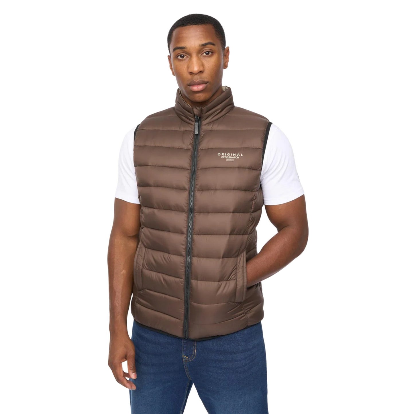 Brown - Front - Crosshatch Mens Gattering MVE Quilted Gilet