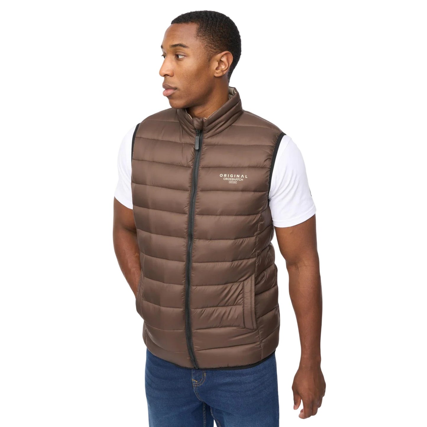 Brown - Lifestyle - Crosshatch Mens Gattering MVE Quilted Gilet
