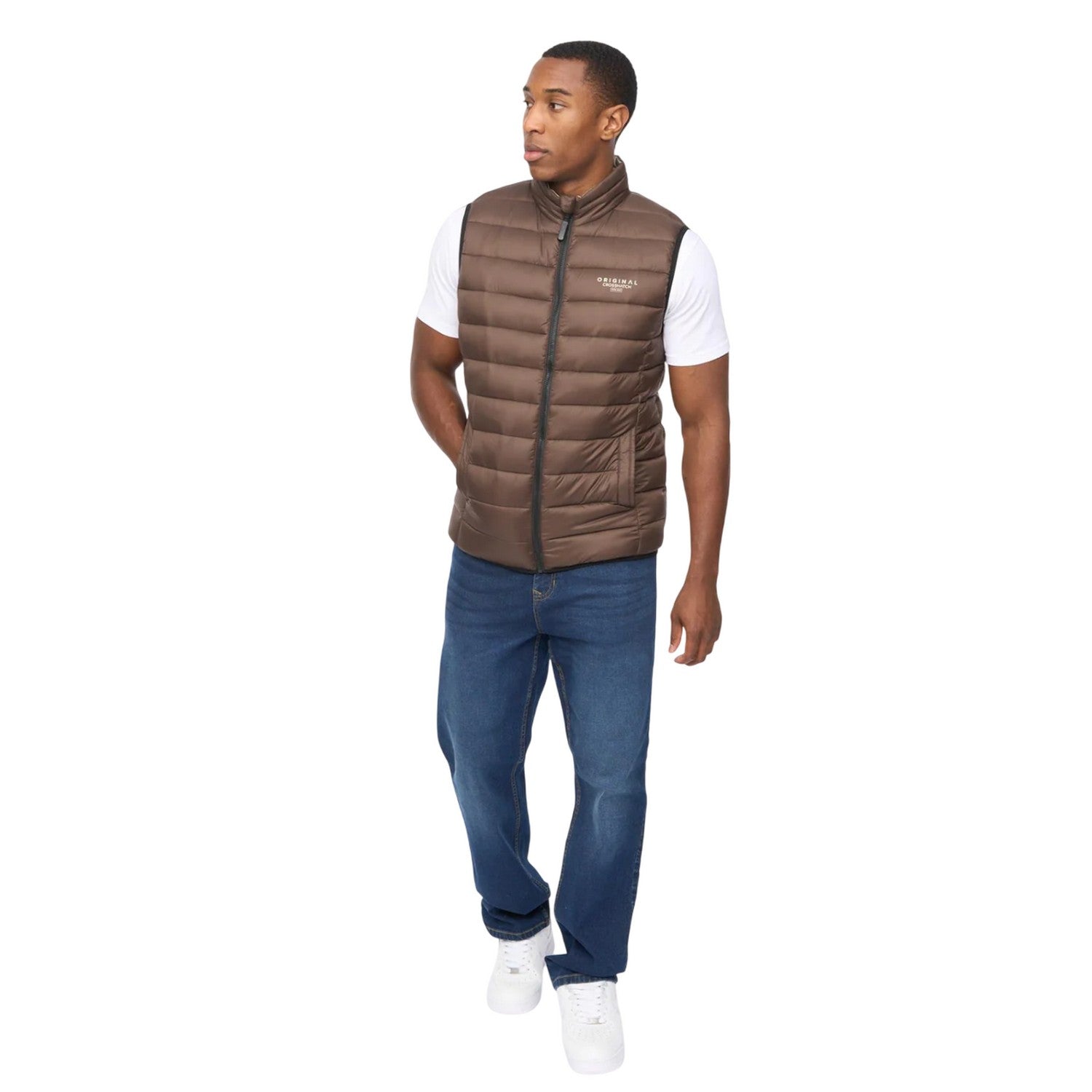 Brown - Pack Shot - Crosshatch Mens Gattering MVE Quilted Gilet