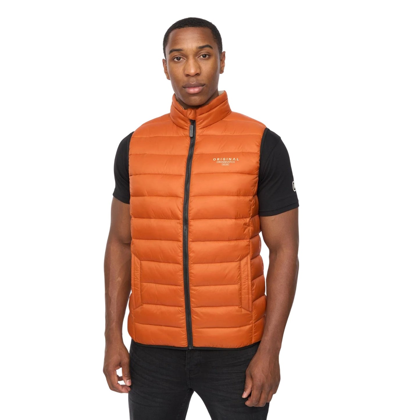 Orange - Front - Crosshatch Mens Gattering MVE Quilted Gilet