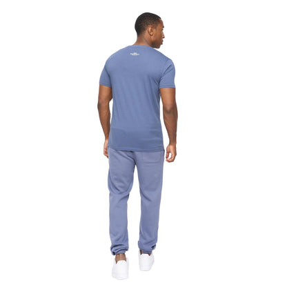 Denim Blue - Back - Crosshatch Mens Mappedout T-Shirt & Jogging Bottoms Set