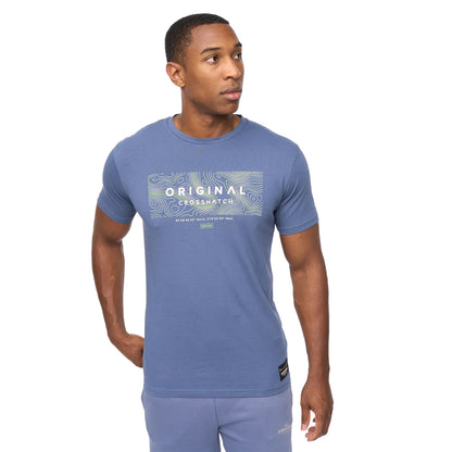 Denim Blue - Side - Crosshatch Mens Mappedout T-Shirt & Jogging Bottoms Set