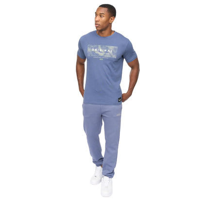 Denim Blue - Front - Crosshatch Mens Mappedout T-Shirt & Jogging Bottoms Set