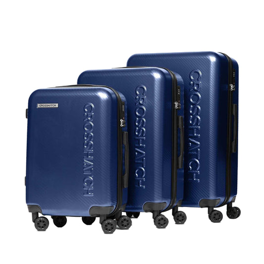 Royal Blue - Front - Crosshatch Escapade Embossed 4 Wheeled Suitcase (Pack Of 3)