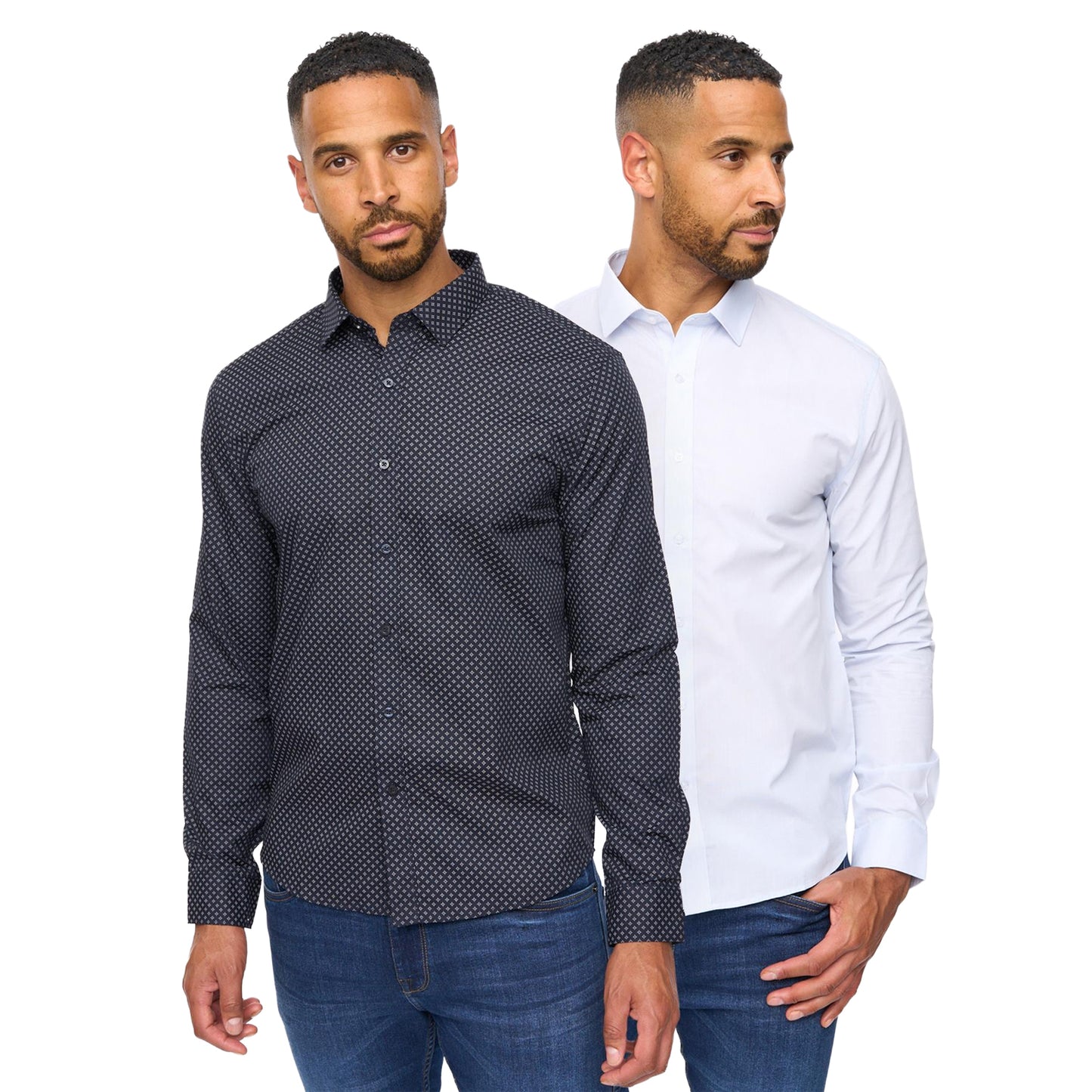 Navy-Blue - Front - Bewley & Ritch Mens Hanshaw Shirt (Pack of 2)