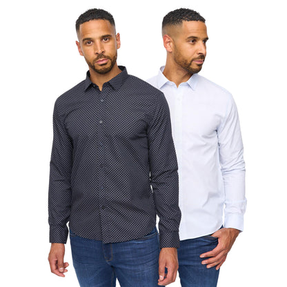 Navy-Blue - Front - Bewley & Ritch Mens Hanshaw Shirt (Pack of 2)