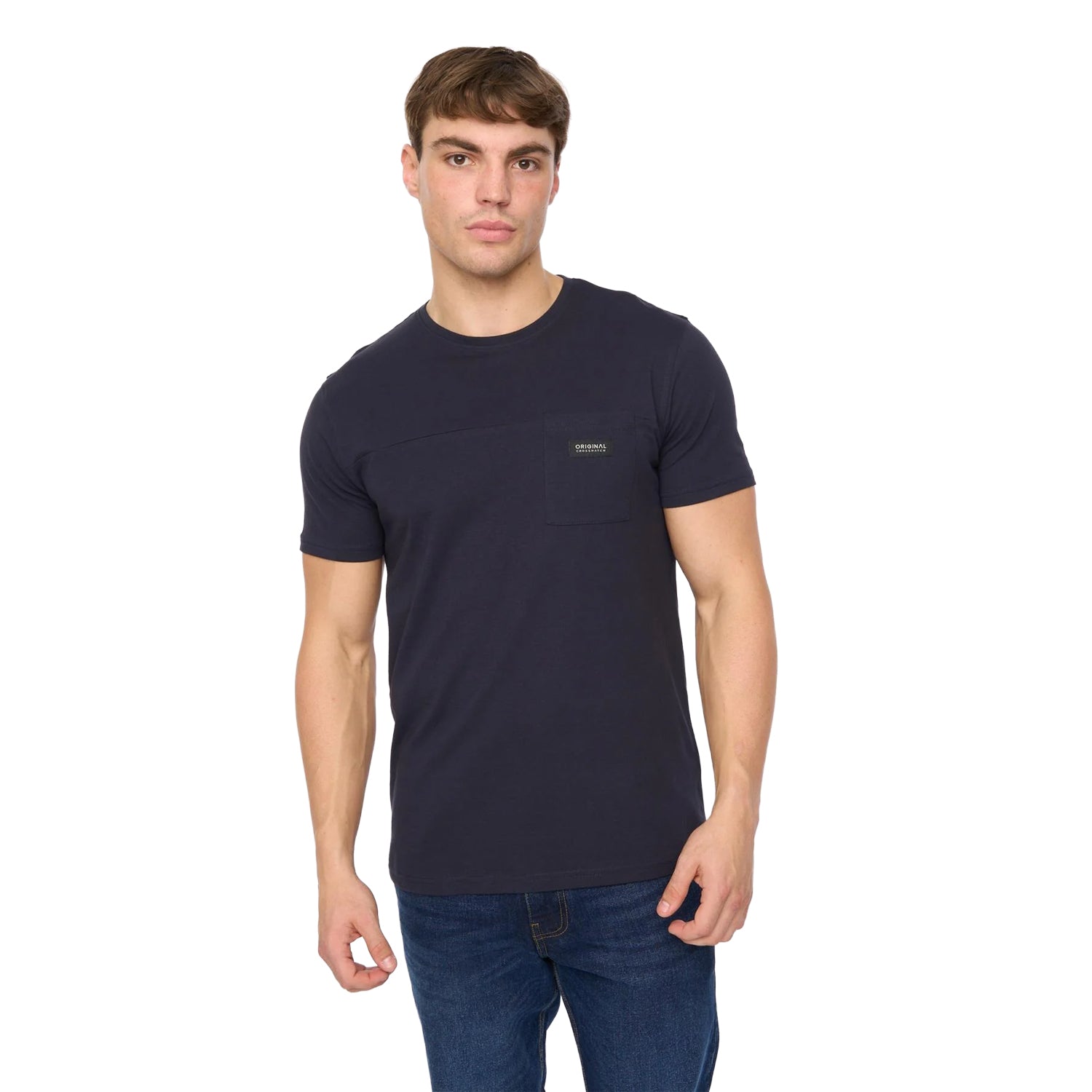 Navy - Side - Crosshatch Mens Carritore T-Shirt